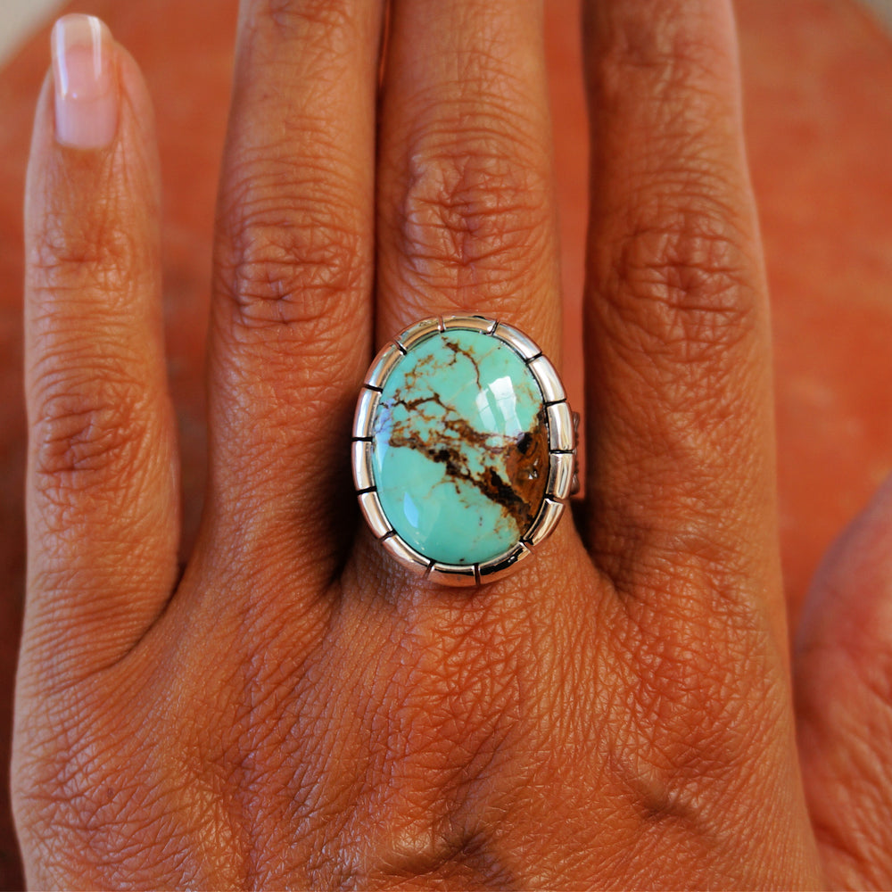 
                  
                    Number 8 Turquoise Sterling Silver Ring 458
                  
                