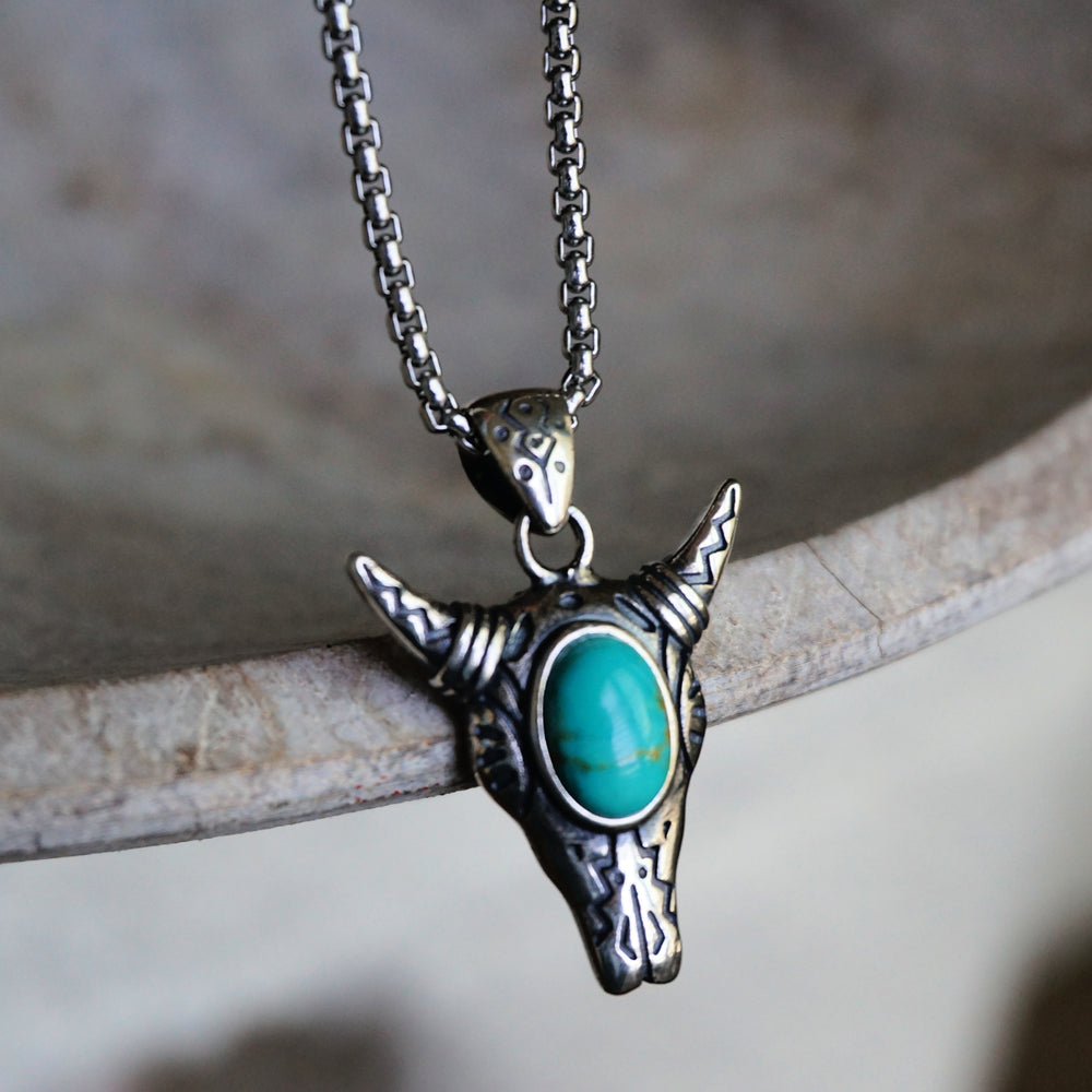 
                  
                    Cow Skull Turquoise Necklace
                  
                