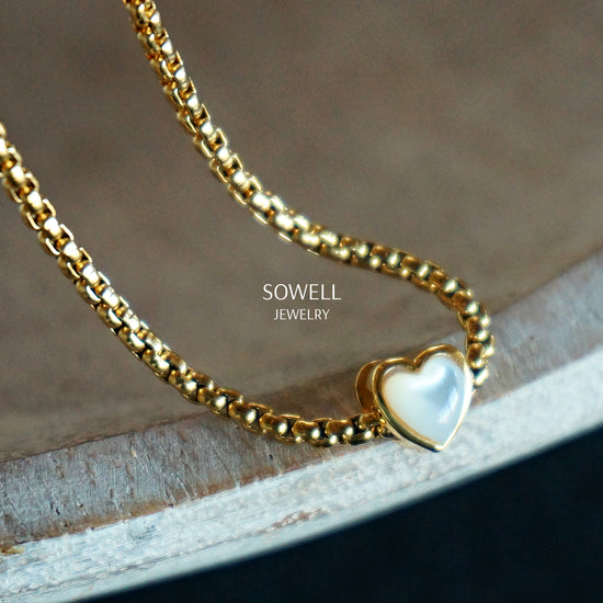 18K Gold Heart Necklace - Mother Of Pearl