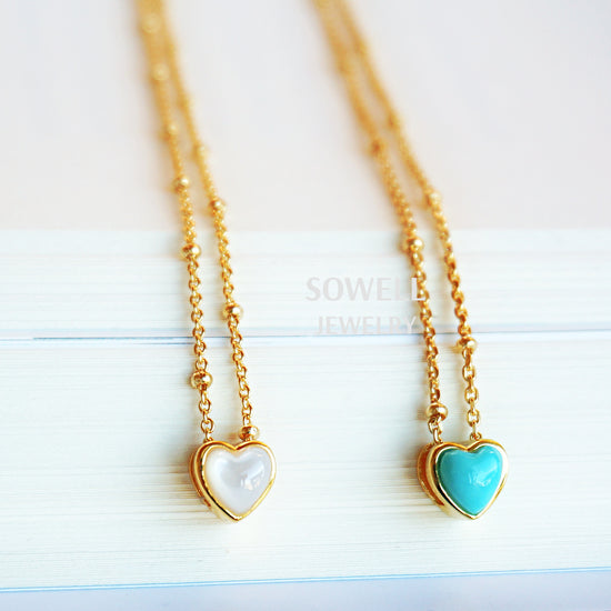 18K Gold Heart Necklace - Mother Of Pearl