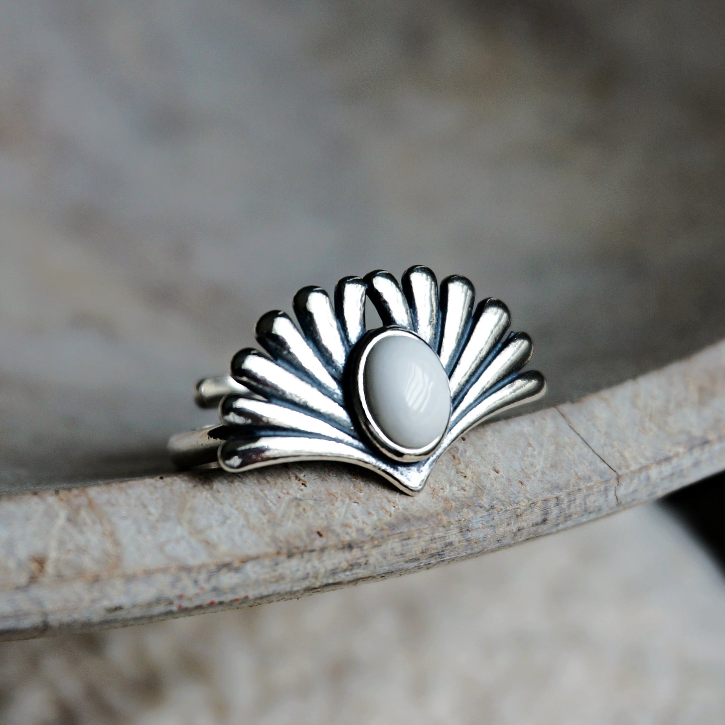 Prayer White Agate Ring