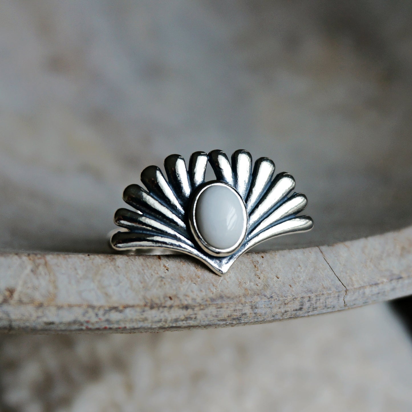 Prayer White Agate Ring