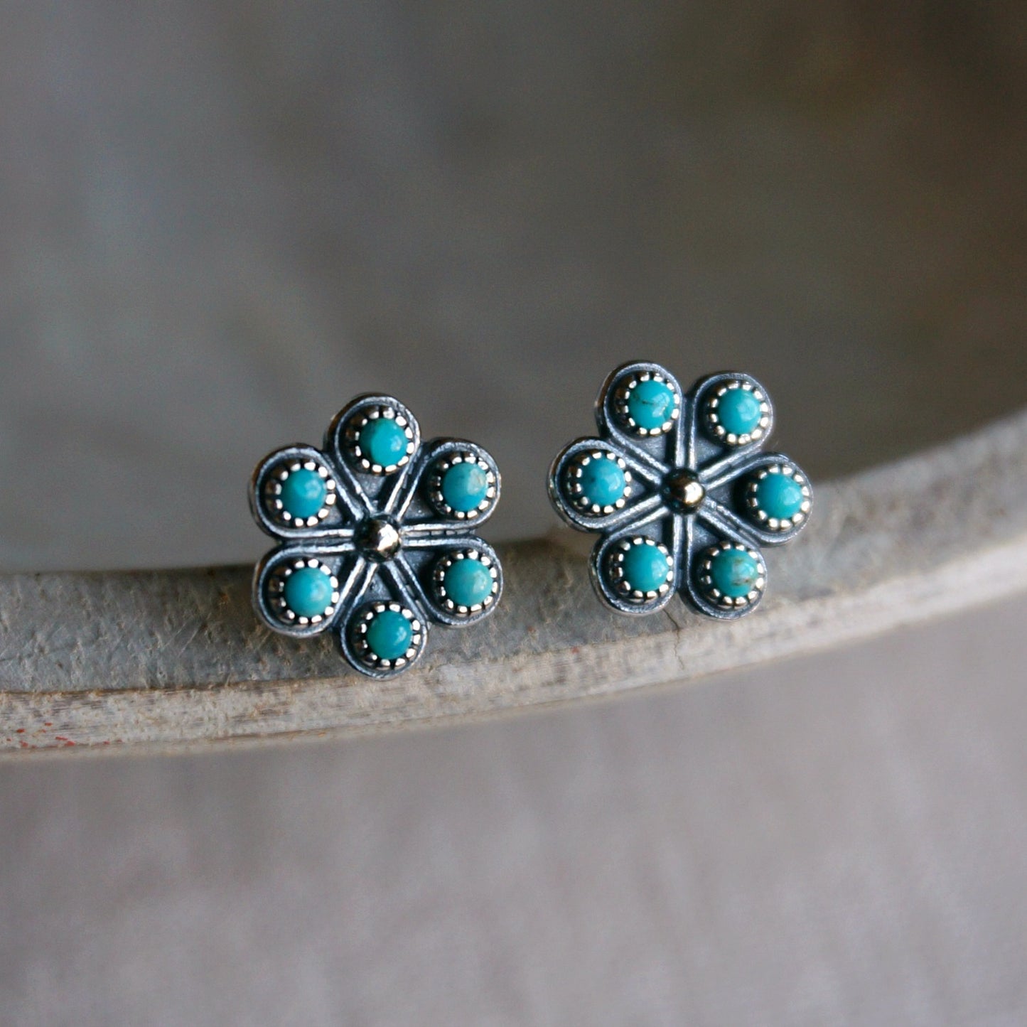 Turquoise Iris Stud Earrings - SOWELL JEWELRY