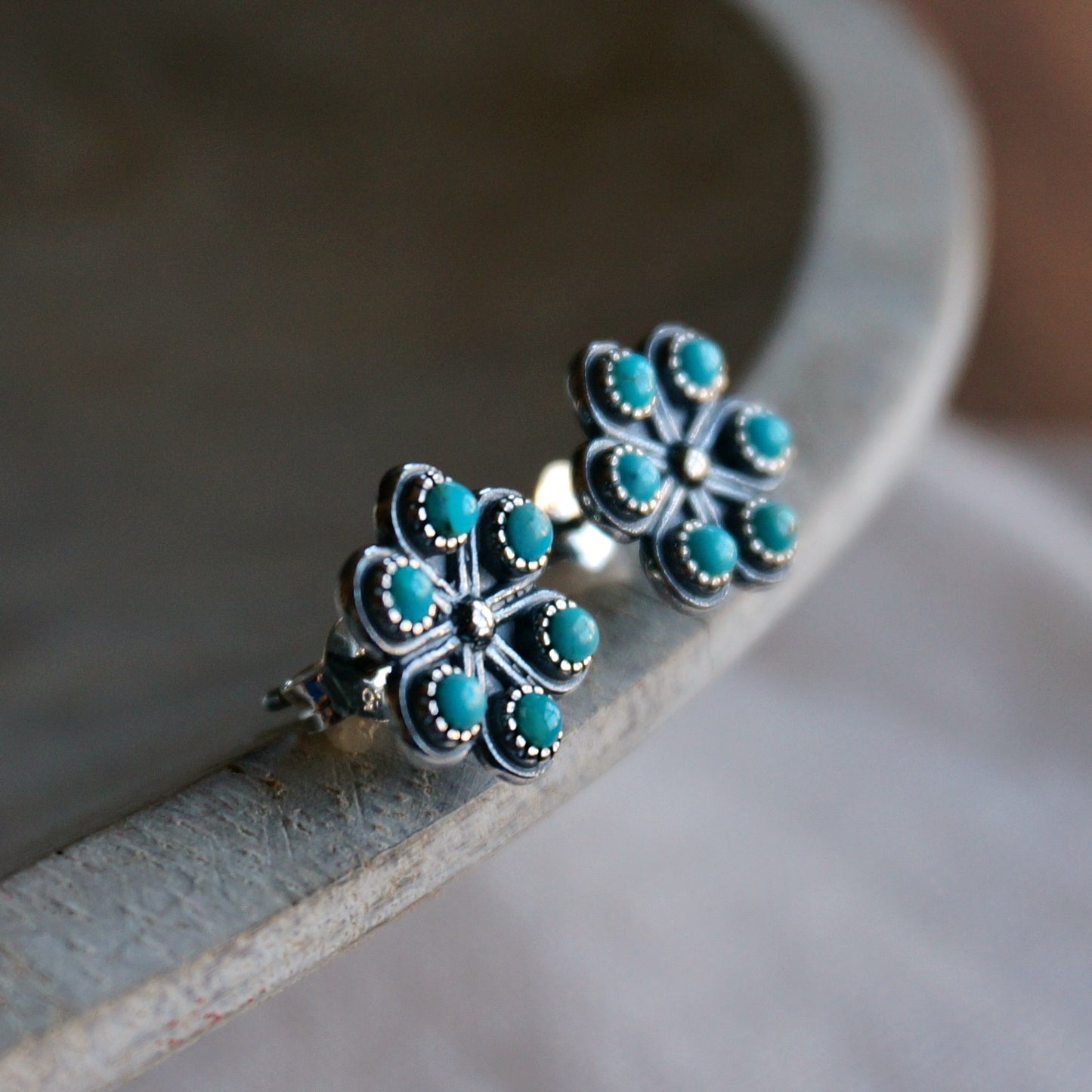 Turquoise Iris Stud Earrings - SOWELL JEWELRY