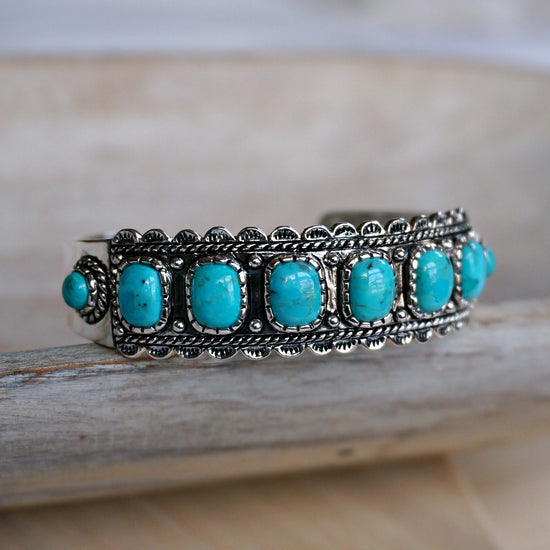 Sterling Silver Old Pawn Native American Navajo Turquoise Cluster Cuff  Bracelet, Big Turquoise Bracelet, Native American Turquoise Cuff
