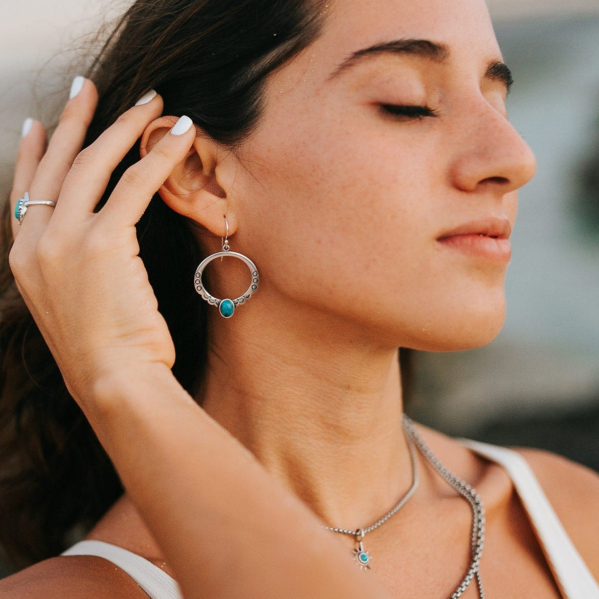 Moongate Turquoise Hoop Earrings - SOWELL JEWELRY